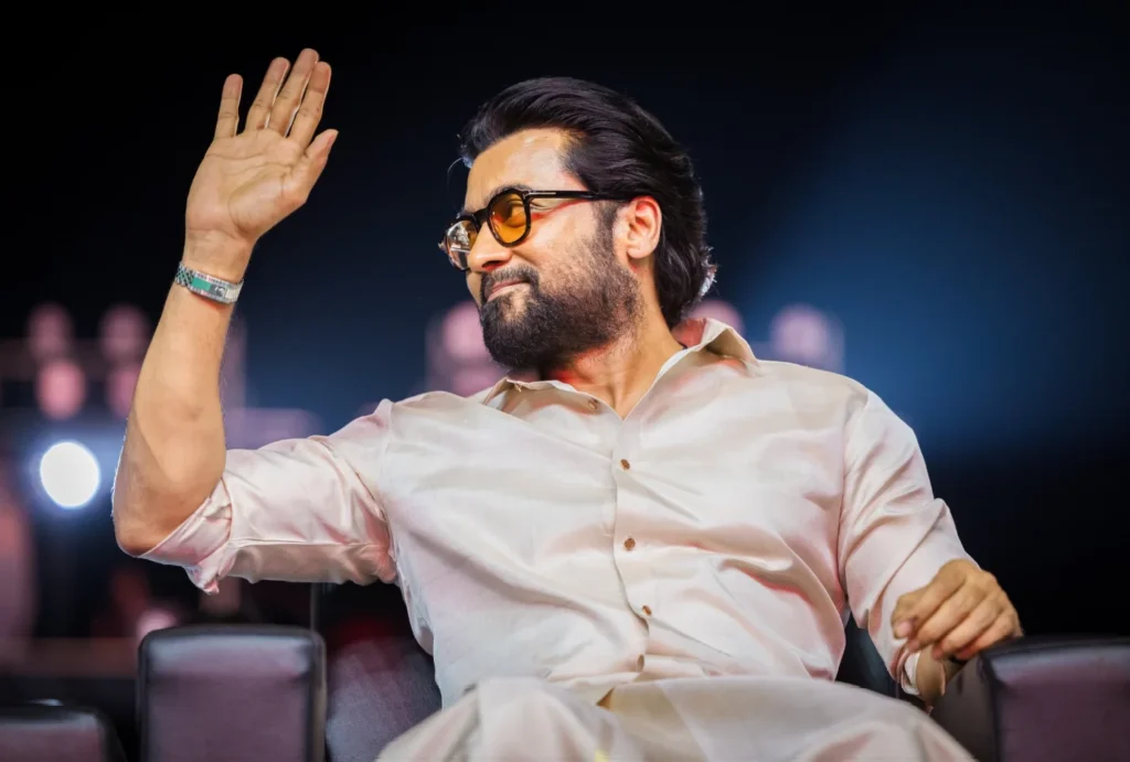 Suriya stage entry Karuppu event fans cheering
