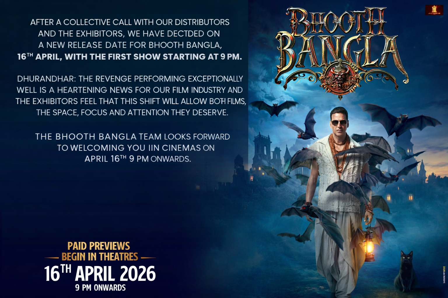 Dhurandhar 2 की आंधी से बदली गेम प्लान! Akshay Kumar की ‘BHOOTH BANGLA ’ अब नई डेट पर, पेड प्रिव्यू का बड़ा दांव